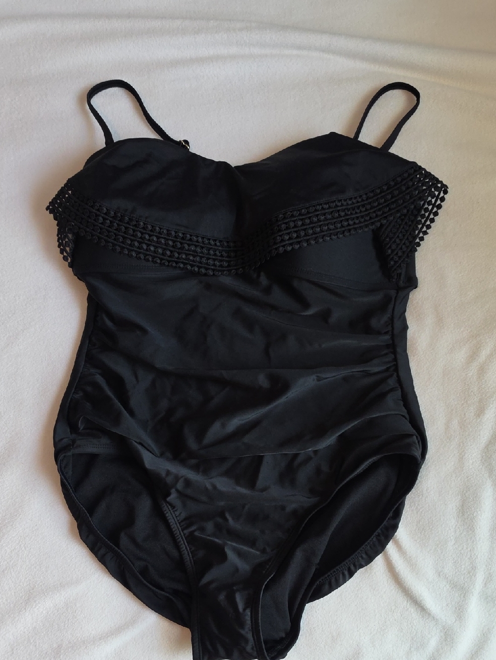 Kona Sol Black One-Piece Swimsuit with Pom-Pom Trim